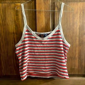 Cute red, gray, and black Route 66 crop top tank.